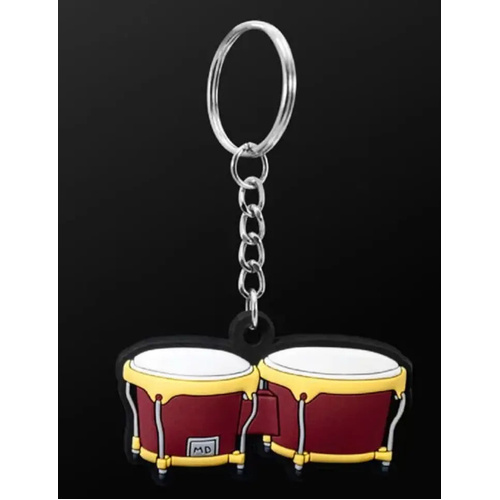 Musician Designer Bongo Brown Keyring - 3D Music Keychain in PVC, Durable & Eco-Friendly, Packed with Gift Envelope, One in a Pack