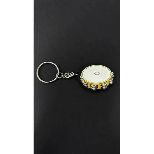 Musician Designer Tambourine Yellow Keyring - PVC, Durable, 3D Detail, Gift Envelope, Perfect for Keys and Bags, One in a Pack