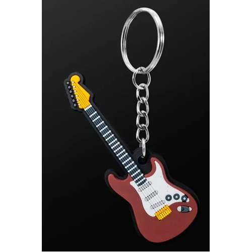 Musician Designer Electric Guitar Keyring - Brown, 3D Detail, Eco-Friendly PVC, Durable, Gift Envelope Included