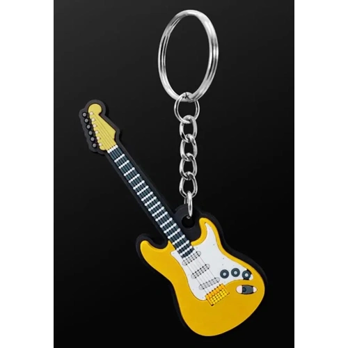 Musician Designer Electric Guitar Yellow Keyring - PVC, 3D Detail, Durable, Keychain, Gift Envelope, One in a Pack