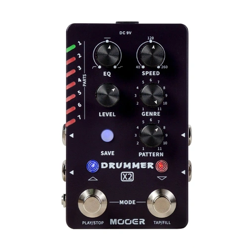 Mooer Drummer X2 M728 Dual Footswitch Drum Machine Pedal with 121 Grooves, 11 Song Banks, TAP TEMPO, EQ Control, Stereo I/O
