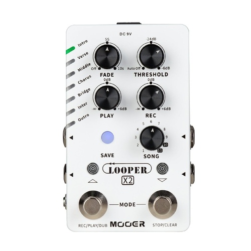 Mooer Looper X2 Dual Footswitch Stereo Looper Guitar Effects Pedal with 300 Minutes Recording and 11 Song Banks