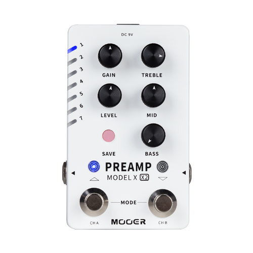Mooer Preamp Model X2 Digital Dual Footswitch Guitar Effects Pedal with 14 Presets and Cab Sim Support