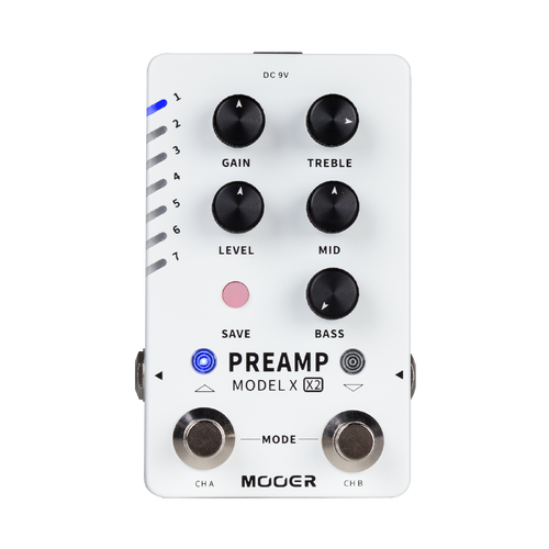 Mooer Dual Footswitch Digital Preamp Model X2 Guitar Effects Pedal with 14 Preset Slots and Editor Software