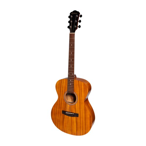Martinez MF-25KPTG-NST Acoustic-Electric Small Body Guitar with Built-In Tuner, Koa Finish, Right-Handed, 6 Strings