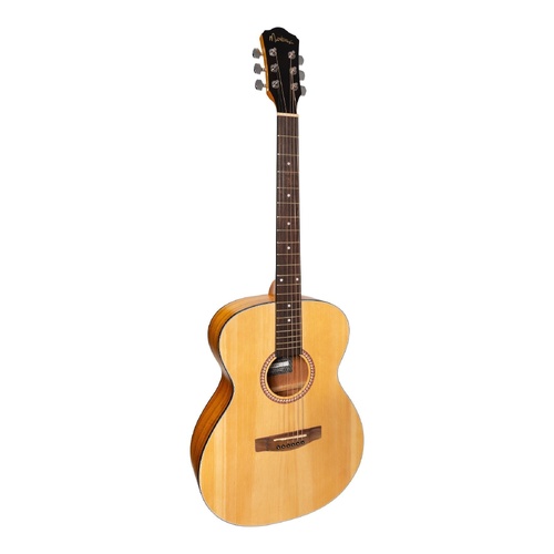 Martinez MF-41L Left Handed Folk Size Acoustic Guitar - Spruce/Koa, Natural Finish, Small Body, 6 Strings, 21 Frets