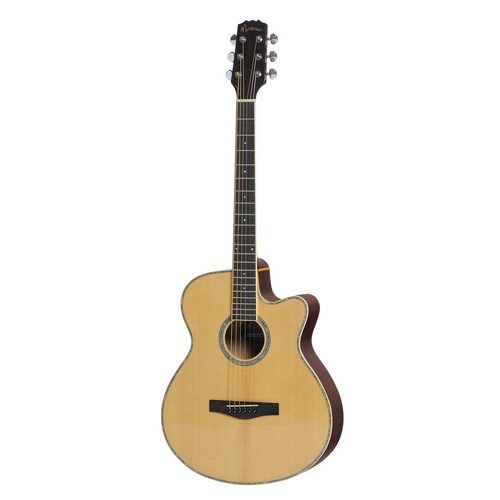 Martinez 'Anniversary Series' Spruce Solid Top Acoustic-Electric Small Body Cutaway Guitar (Natural Gloss)