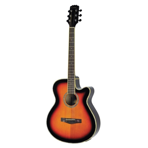 Martinez 'Anniversary Series' Solid Top Acoustic-Electric Small Body Cutaway Guitar (Tobacco Sunburst)