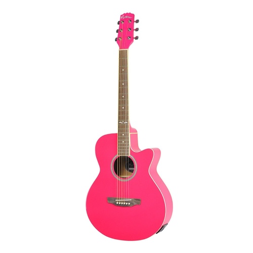 Martinez '22 Series' Acoustic-Electric Small Body Cutaway Guitar (Hot Pink)