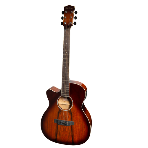 Martinez MFC-31D-ABB Daowood Small Body Left Handed Acoustic-Electric Cutaway Guitar African Brownburst
