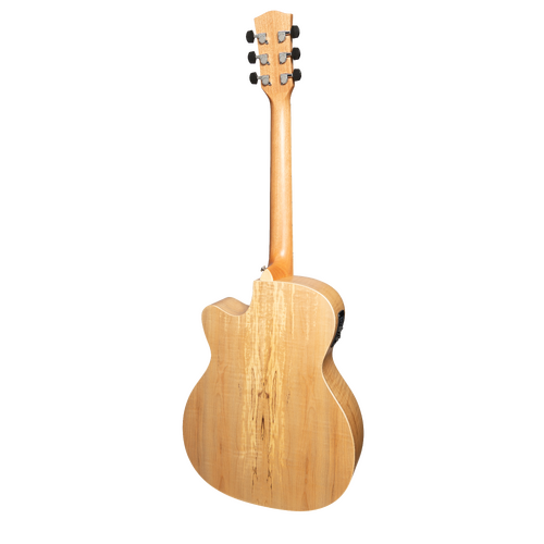 Martinez MFC-31SM-NST Spalted Maple Small Body Acoustic-Electric Cutaway Guitar Natural Satin Left-Handed