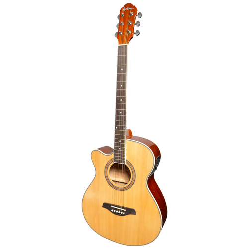 Martinez MFC-41L Left Handed Folk Size Cutaway Acoustic-Electric Guitar Natural Gloss