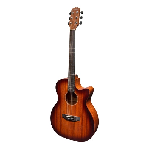 Martinez 'Southern Star' Series Mahogany Solid Top Acoustic-Electric Small Body Cutaway Guitar (Satin Sunburst)