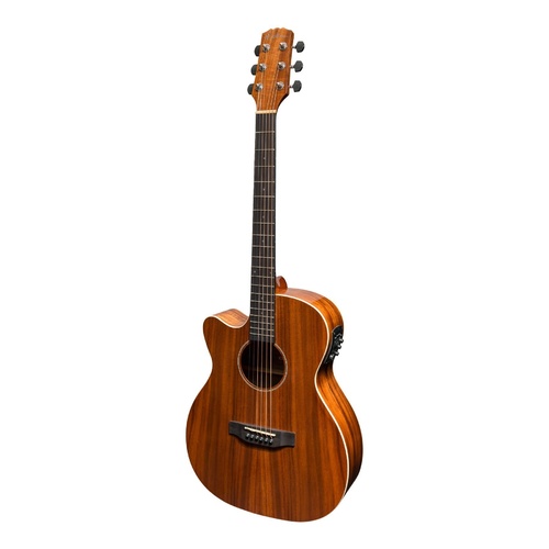 Martinez 'Southern Star' Series Left Handed Koa Solid Top Acoustic-Electric Small Body Cutaway Guitar (Natural Gloss)