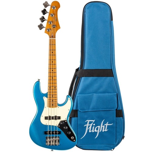 Flight Mini JB LPB Electric Bass Ukulele Solid Body Metallic Blue