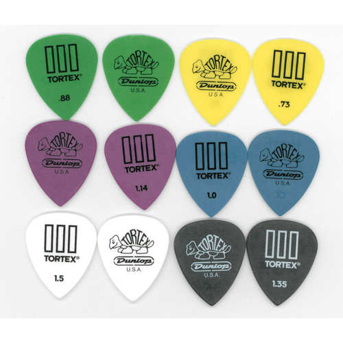 12 x Jim Dunlop Tortex TIII Guitar Picks Mixed Gauges T3 Plectrums USA