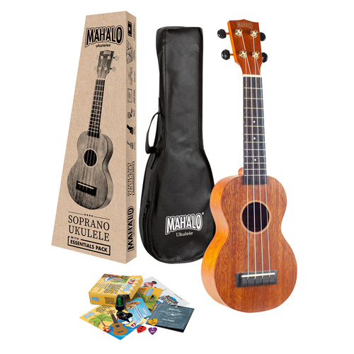 Mahalo Java Series Soprano Ukulele with Essentials Accessory Pack (Transparent Brown)