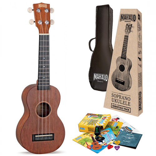 Mahalo Java Series Concert Ukulele with Essentials Accessory Pack (Transparent Brown)