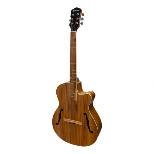 Martinez MJH-3C-JTK Jazz Hybrid Acoustic Small Body Cutaway Guitar Natural Jati-Teakwood