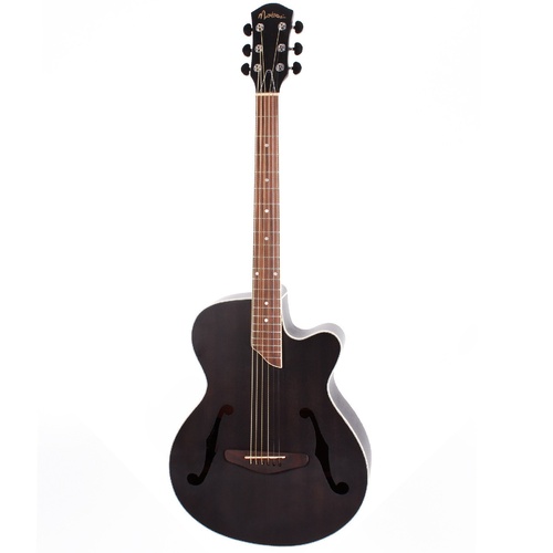 Martinez Jazz Hybrid Acoustic Small Body Cutaway Guitar (Transparent Black)