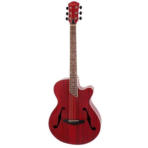 Martinez Jazz Hybrid Acoustic Small Body Cutaway Guitar (Red)