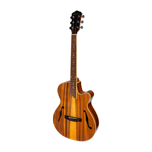 Martinez MJH-3CPG-KOA Jazz Hybrid Acoustic-Electric Small Body Guitar Natural Gloss