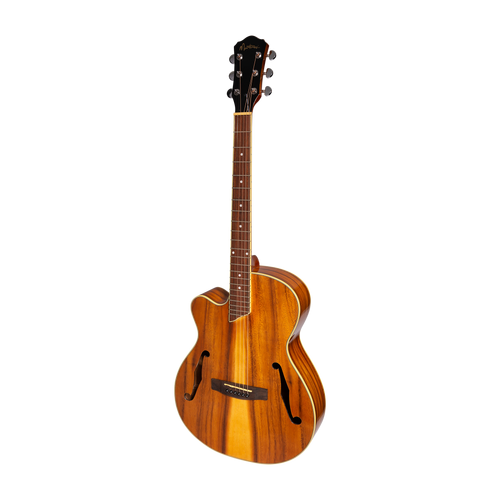 Martinez Left Handed Jazz Hybrid Acoustic-Electric Cutaway Guitar MJH-3CPGL-KOA Natural Gloss Small Body