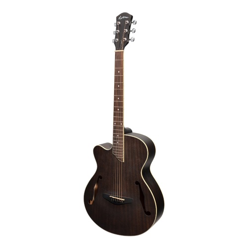 Martinez Jazz Hybrid Left Handed Acoustic-Electric Small Body Guitar (Transparent Black)