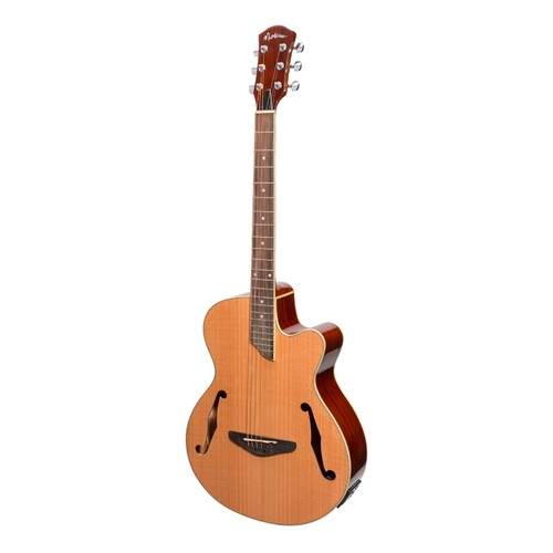 Martinez Jazz Hybrid Flamed Acoustic-Electric Small Body Guitar (Natural Gloss)