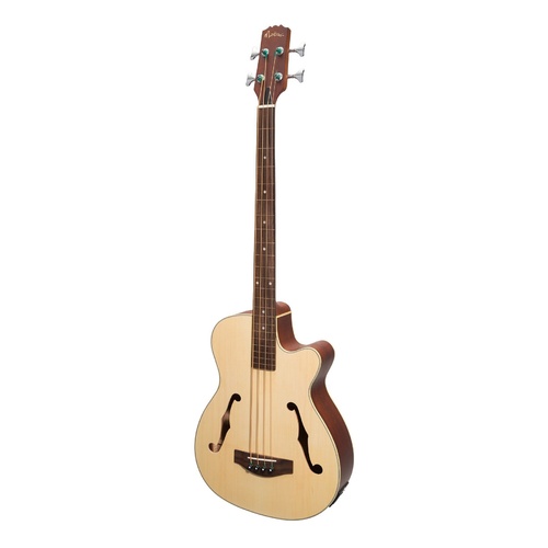 Martinez Jazz Hybrid Small Body Acoustic Electric Fretless Bass Guitar (Natural Satin)