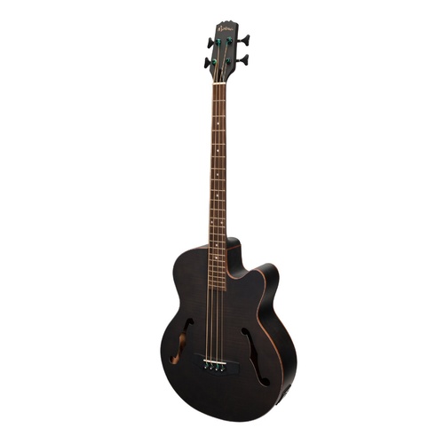 Martinez Jazz Hybrid Flamed Acoustic-Electric Bass Guitar (Transparent Black Satin)