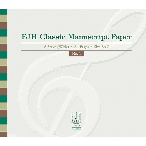 FJH Classic Manuscript Paper No. 1, 64 Pages, 8" x 7", 6 Staves per Page, Spiral-Bound