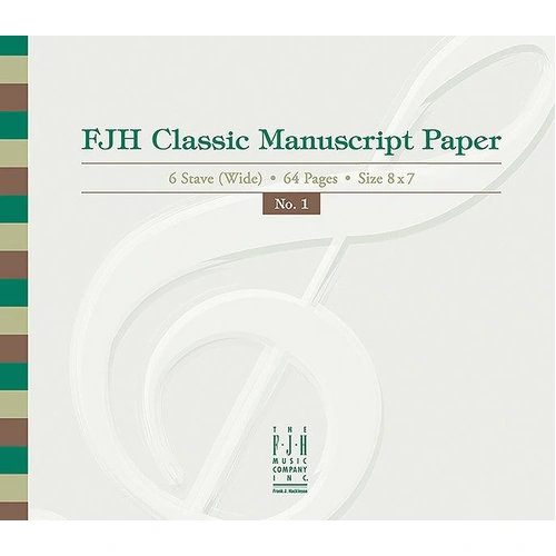 FJH Classic Manuscript Paper No. 1, Spiral-Bound, 8" x 7", 64 Pages, 6 Staves per Page, Wide Lines, Notation Guide Included