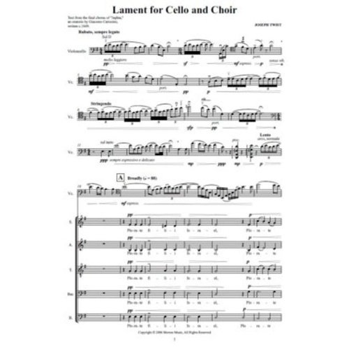 Lament for Mixed Choir and Cello by Joseph Twist - Morton Music
