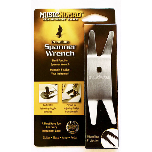 Music Nomad Premium Spanner Wrench with Microfiber Backing, Stainless Steel, Low Profile, Compact Tool for Gear Adjustments