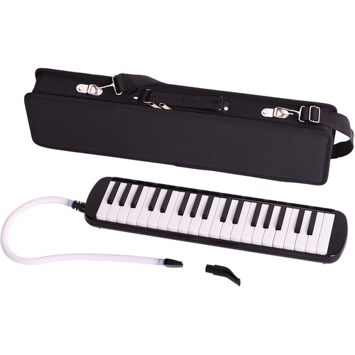 Maxtone 37-Key Melodica in Black with Blowing Tube, Mouthpiece and Carrying Case