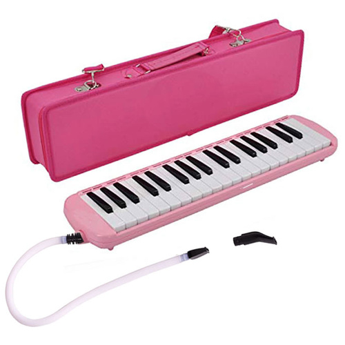 Maxtone 37-Key Melodica in Pink with Blowing Tube, Mouthpiece and Carrying Case