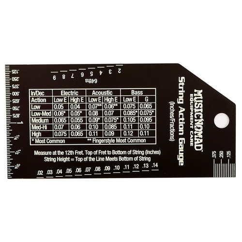 Music Nomad Precision String Action Gauge - Stainless Steel Tool with Measurements in Inches, Metric & Fret Rocker Feature