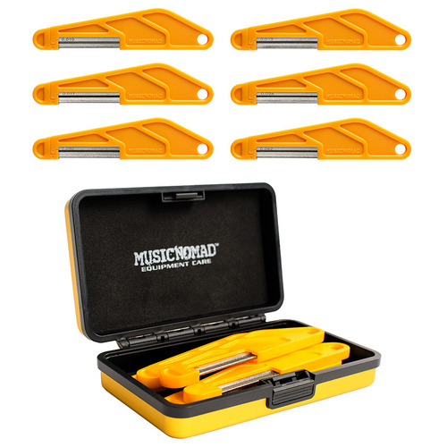 Music Nomad Electric Guitar Nut File Set - Diamond Coated, 6-Piece for Super Light Strings, Includes Aluminum Case