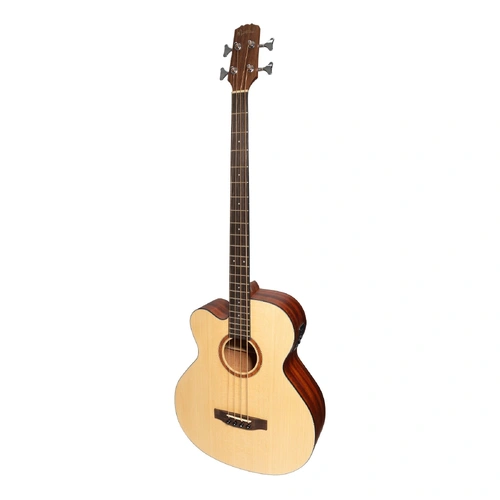 Martinez MNBC-15SL-SOP Left Handed Acoustic-Electric Cutaway Bass Guitar Solid Spruce Top Open Pore Natural