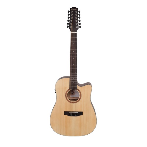 Martinez 'Natural Series' Spruce Top 12-String Acoustic-Electric Dreadnought Cutaway Guitar (Open Pore)