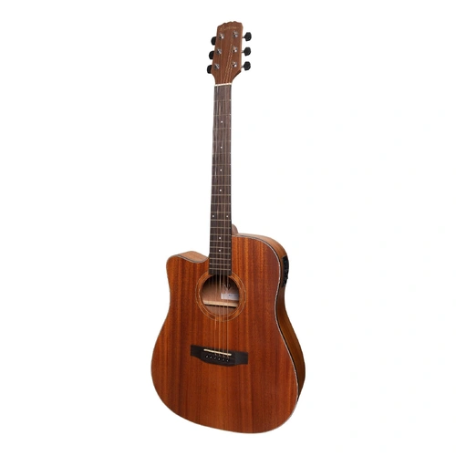 Martinez Natural Series Left Handed Solid Mahogany Top Acoustic-Electric Dreadnought Cutaway Guitar MNDC-15SL Open Pore Natural