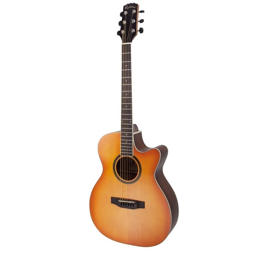Martinez 'Natural Series' Spruce Top Acoustic-Electric Small Body Cutaway Guitar (Dry Burst)