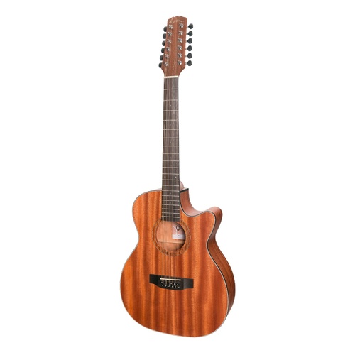 Martinez 'Natural Series' 12-String Mahogany Top Acoustic-Electric Small Body Cutaway Guitar (Open Pore)