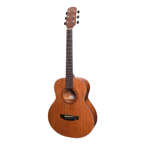 Martinez MNS-15-MOP Natural Series Mahogany Top Acoustic-Electric Mini Guitar, Right Handed, 24.5" Scale, Open Pore Finish, 6 Strings