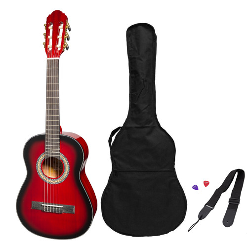 Martinez G-Series 3/4 Size Student Classical Guitar Pack with Built-In Tuner - Trans Wine Red-Gloss