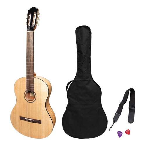 Martinez Full Size Student Classical Guitar Pack with Built-In Tuner Mindi-Wood MP-44T-MWD
