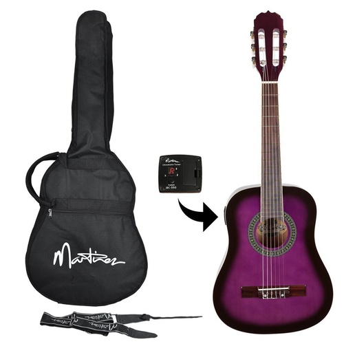 Martinez 1/2 Size Beginner Classical Guitar Pack with Built In Tuner (Purpleburst)