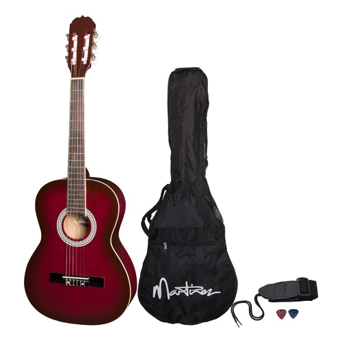 Martinez 'Slim Jim' 3/4 Size Beginner Slim Neck Classical Guitar Pack with Built-In Tuner (Plumburst)