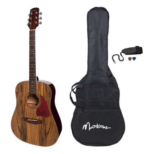 Martinez Acoustic Dreadnought Guitar Pack with Built-In Tuner (Daowood)
